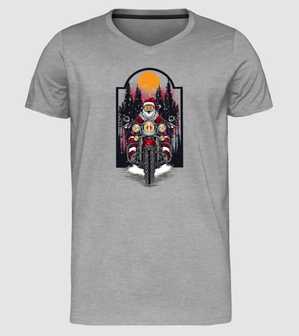 Motor santa model gri pe tricou