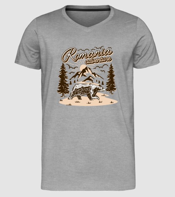 Romania bear adventure model gri pe tricou