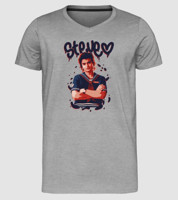 steve stranger things model gri pe tricou