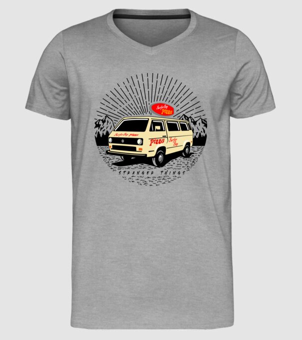 surfer boy pizza bus stranger things model gri pe tricou