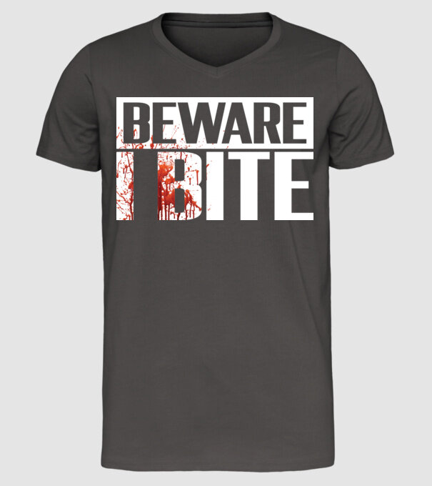 Beware i bite model gri închis pe tricou