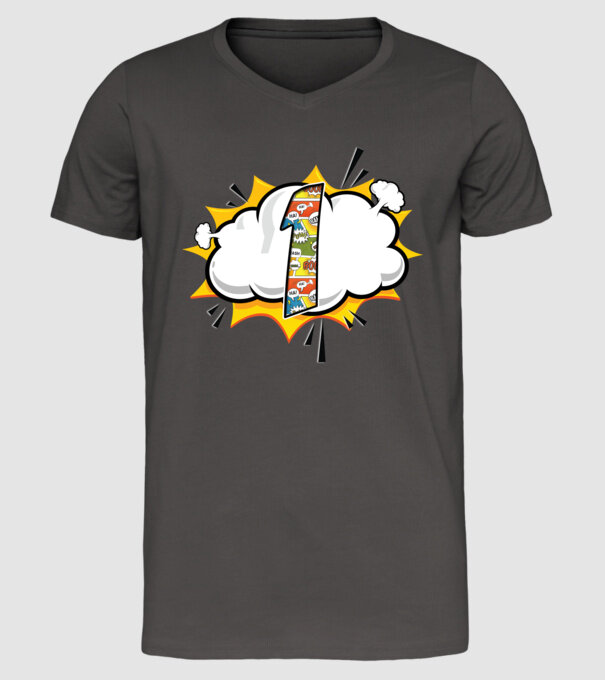 Birthday Comic Number 1 model gri închis pe tricou