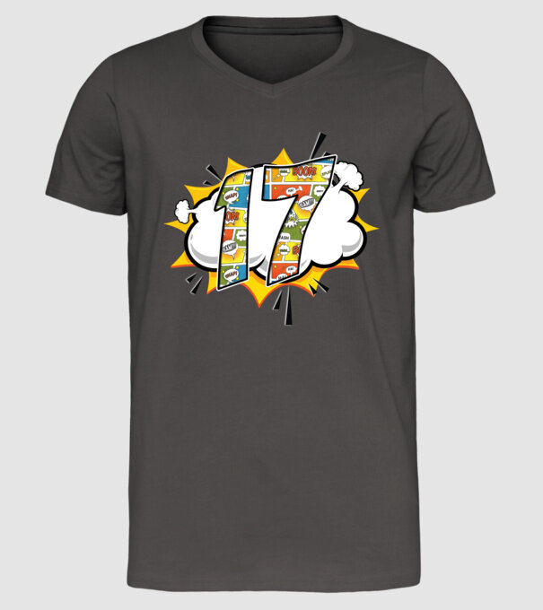 Birthday Comic Number 17 model gri închis pe tricou