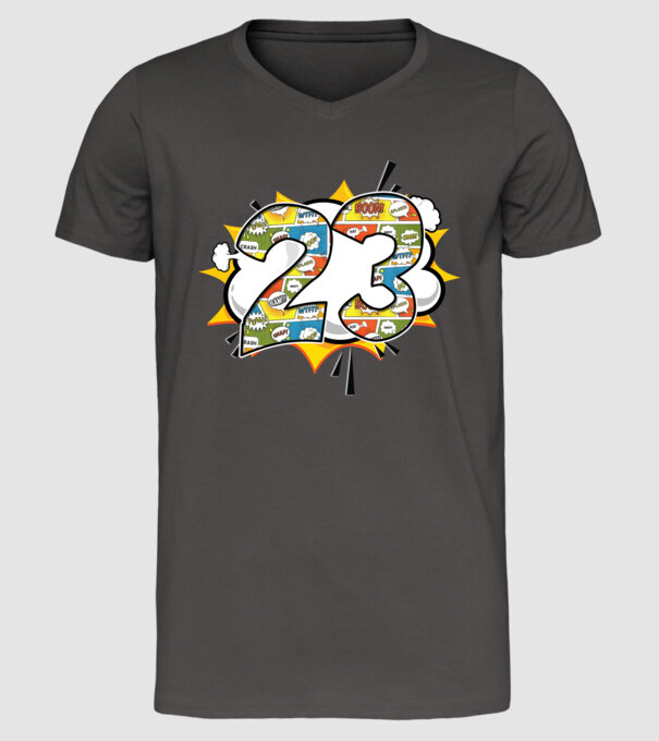 Birthday Comic Number 23 model gri închis pe tricou