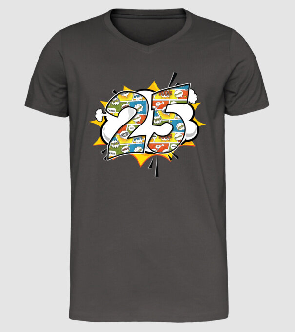 Birthday Comic Number 25 model gri închis pe tricou