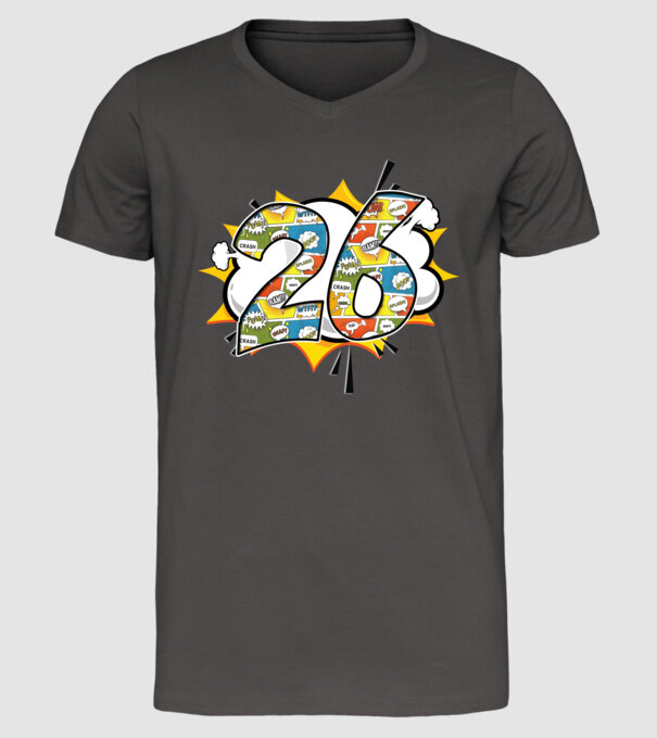 Birthday Comic Number 26 model gri închis pe tricou