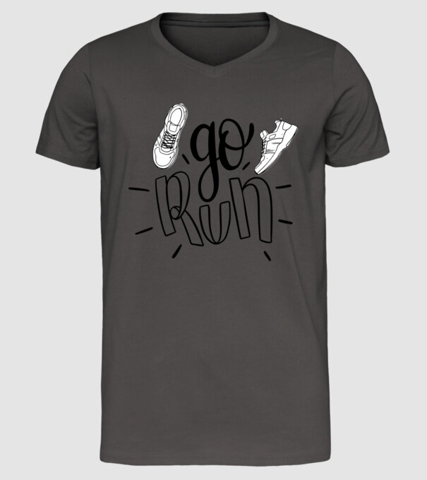 Go run 2c model gri închis pe tricou