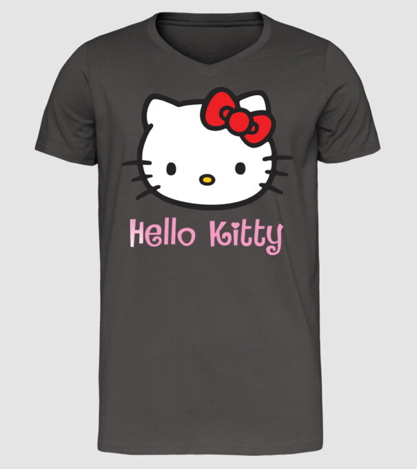 Hello Kitty model gri închis pe tricou