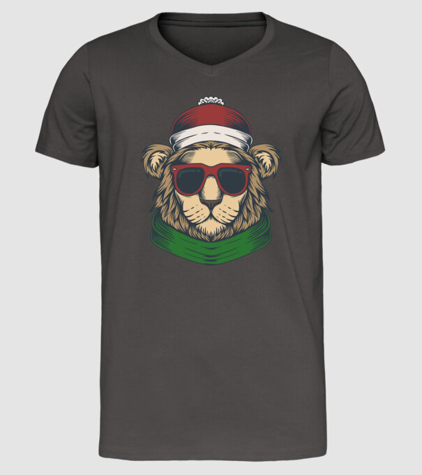 Leu Moș Crăciun model gri închis pe tricou