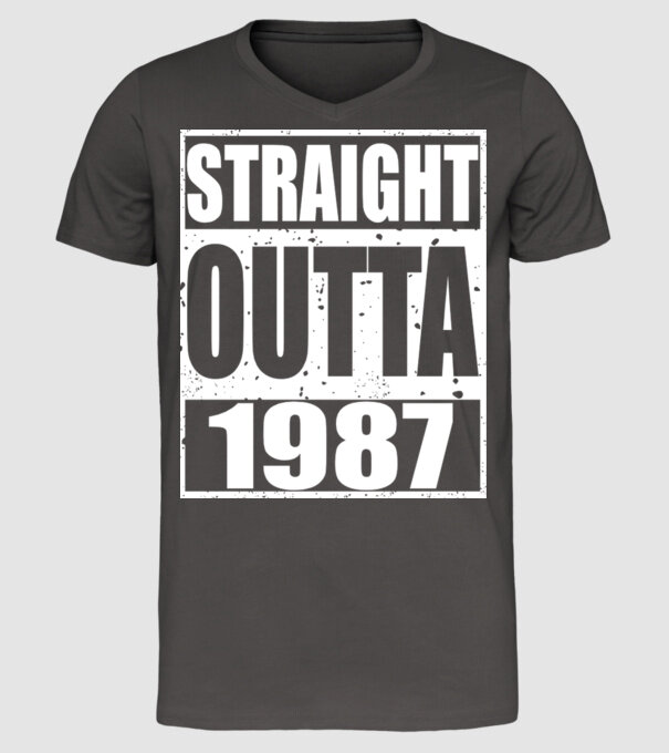 Straight Outta - 1987 model gri închis pe tricou
