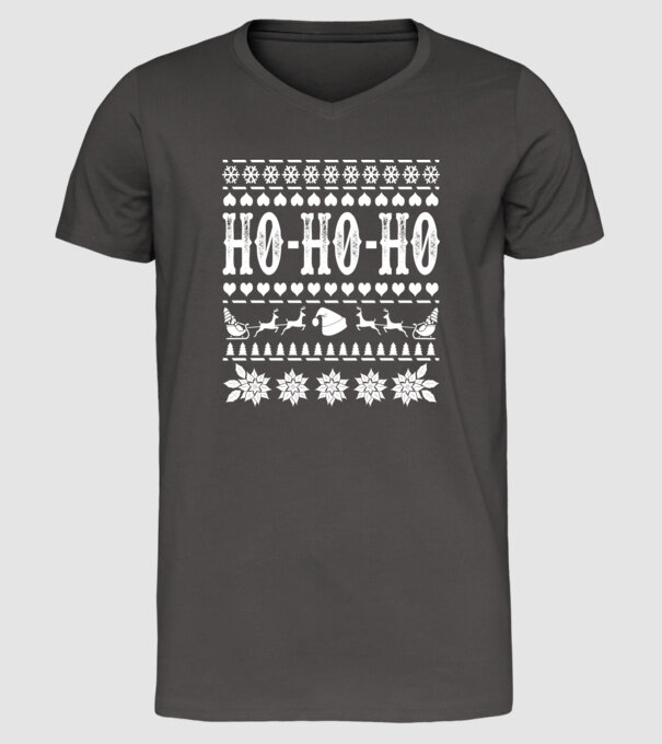 Ugly sweater hohoho model gri închis pe tricou