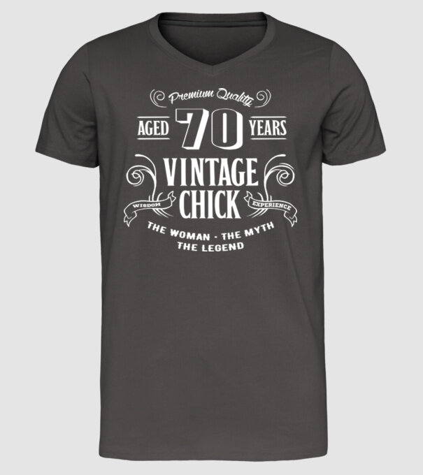 Vintage chick - 70 model gri închis pe tricou