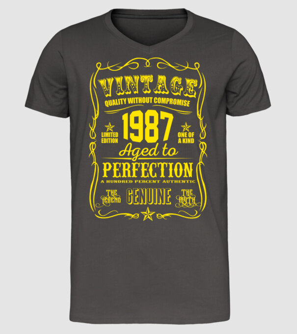 Vintage Perfection - 1987 model gri închis pe tricou