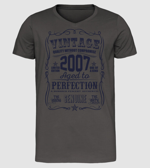 Vintage Perfection - 2007 model gri închis pe tricou