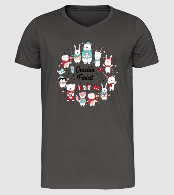 Crăciun Fericit model gri închis pe tricou
