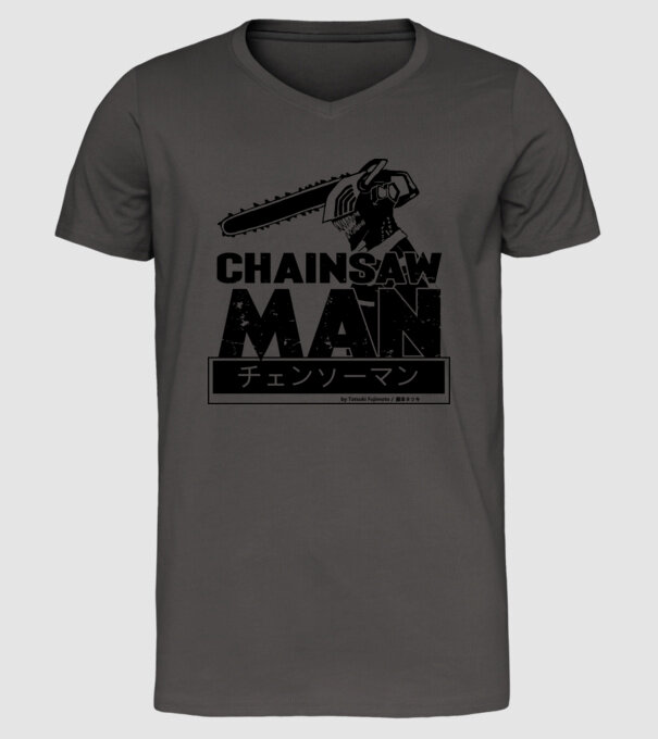 CSM - Chainsaw Man model gri închis pe tricou