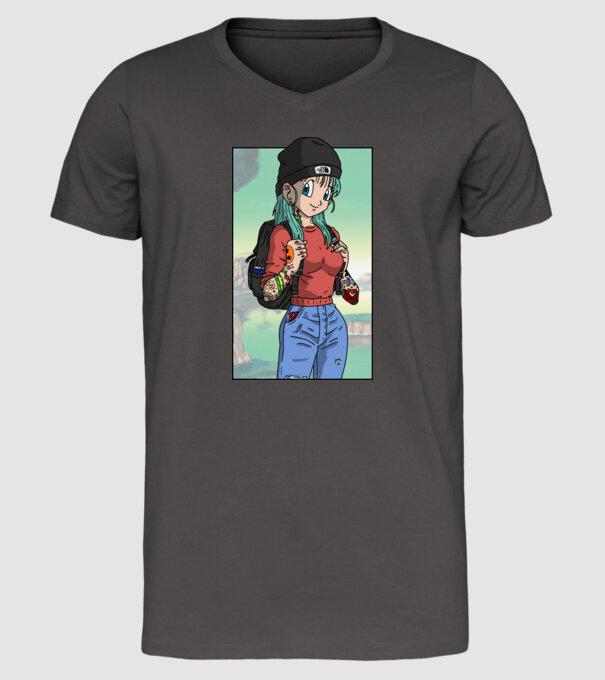 dragon ball bulma model gri închis pe tricou