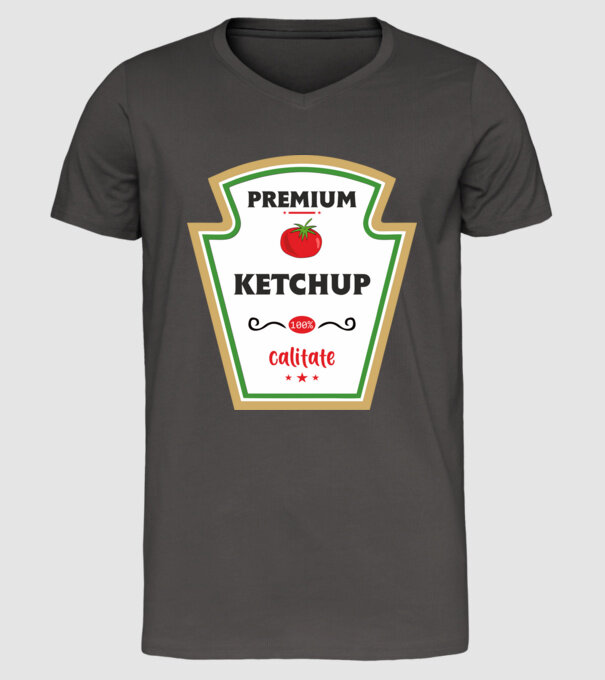 ketchup premium - calitate model gri închis pe tricou