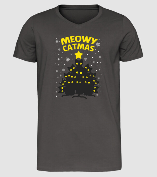 Meowy catmas black model gri închis pe tricou