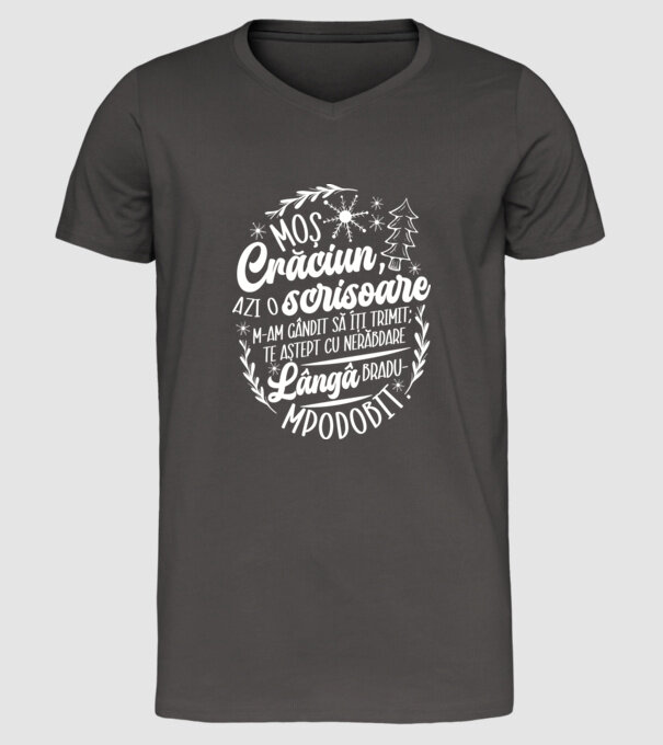 Moş Crăciun model gri închis pe tricou
