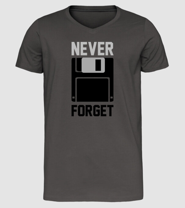 Never Forget model gri închis pe tricou