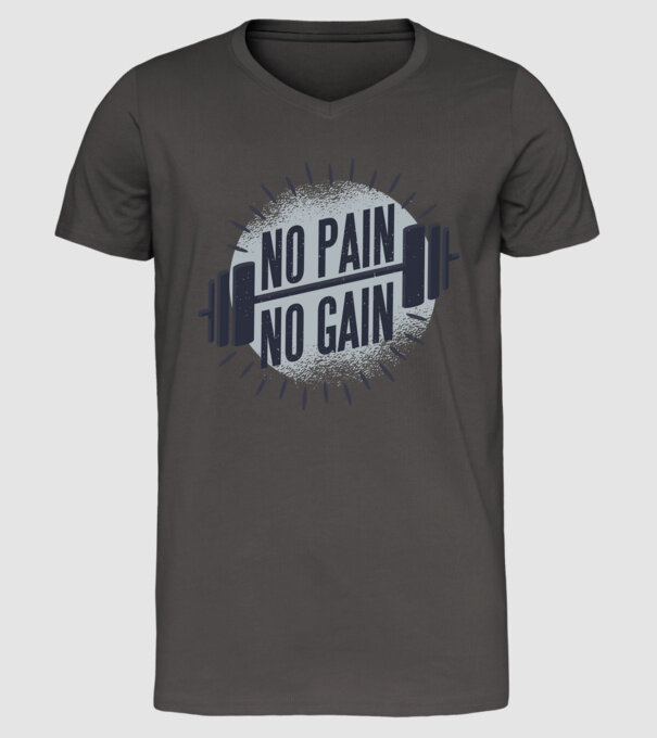 No pain no gain round model gri închis pe tricou