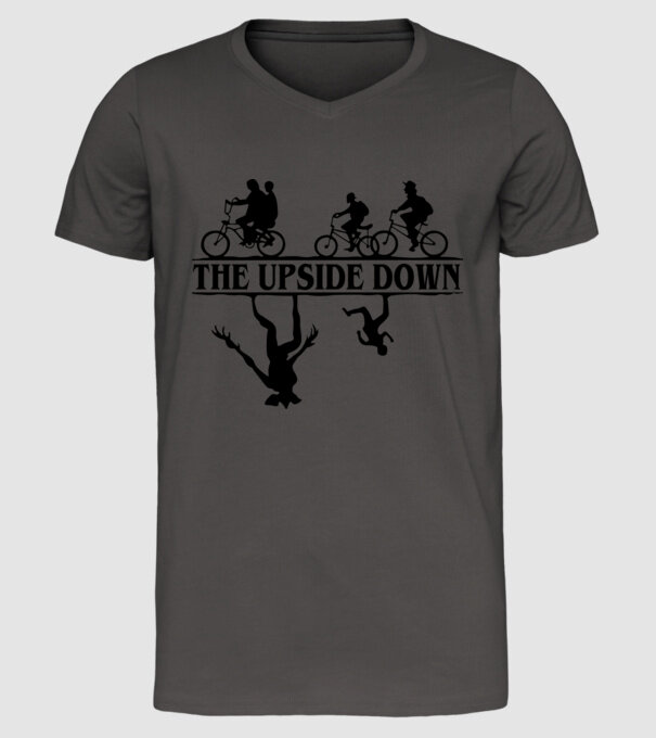upside down model gri închis pe tricou