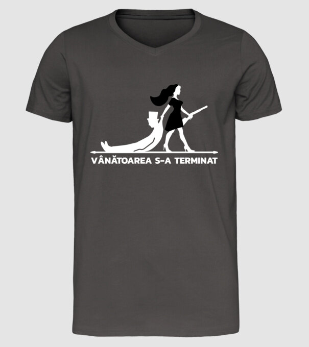 Vânătoarea s-a terminat model gri închis pe tricou