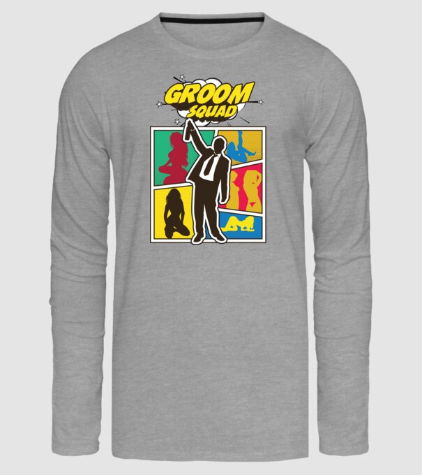 Comic Groom Squad model gri pe tricou