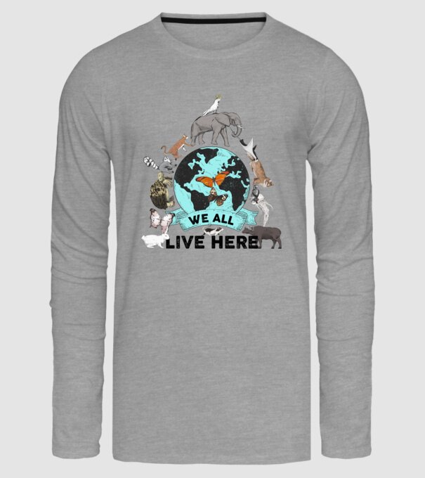 We all live here model gri pe tricou