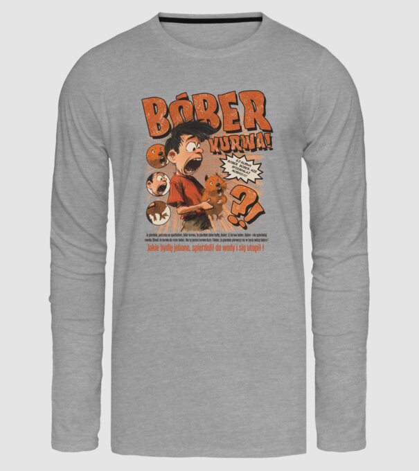 Bobr Kurwa comic model gri pe tricou