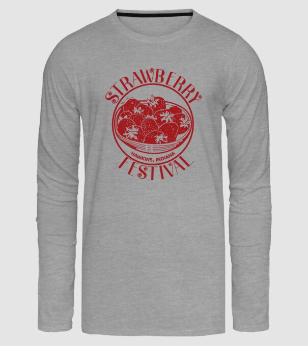 strawberry festival stranger things model gri pe tricou