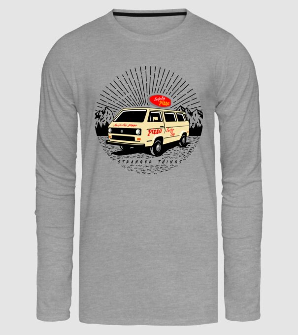 surfer boy pizza bus stranger things model gri pe tricou