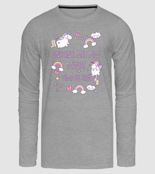 Unicornul meu mi-a mâncat tema de casă model gri pe tricou