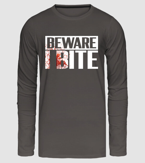 Beware i bite model gri închis pe tricou