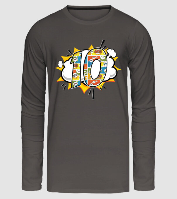 Birthday Comic Number 10 model gri închis pe tricou