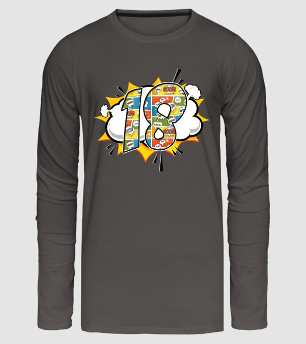 Birthday Comic Number 18 model gri închis pe tricou