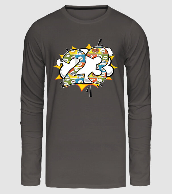 Birthday Comic Number 23 model gri închis pe tricou