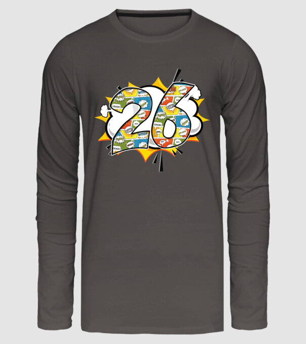 Birthday Comic Number 26 model gri închis pe tricou