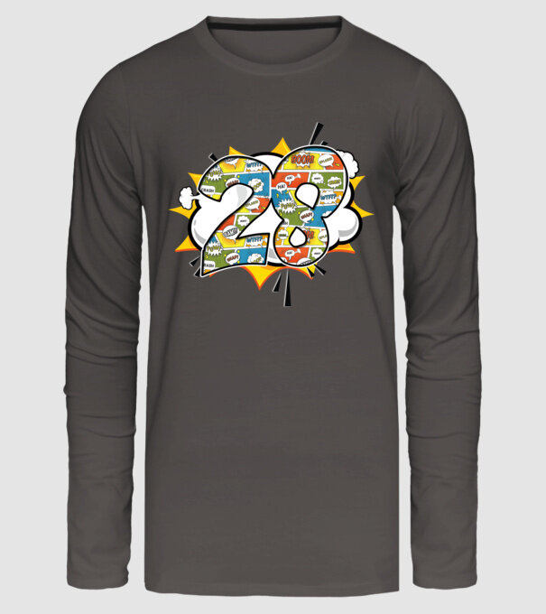 Birthday Comic Number 28 model gri închis pe tricou