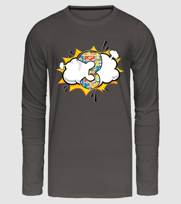 Birthday Comic Number 3 model gri închis pe tricou