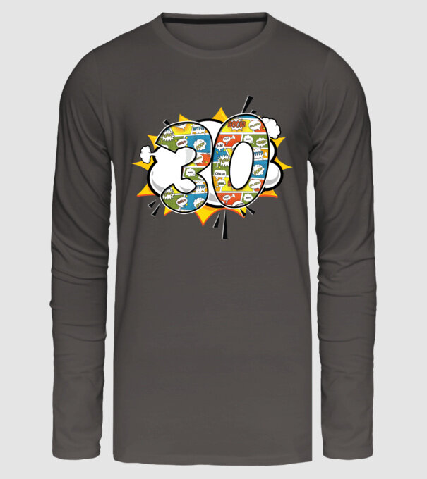 Birthday Comic Number 30 model gri închis pe tricou