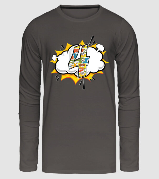 Birthday Comic Number 4 model gri închis pe tricou