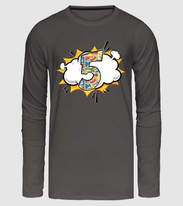Birthday Comic Number 5 model gri închis pe tricou