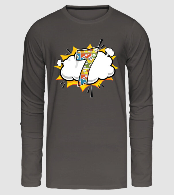 Birthday Comic Number 7 model gri închis pe tricou