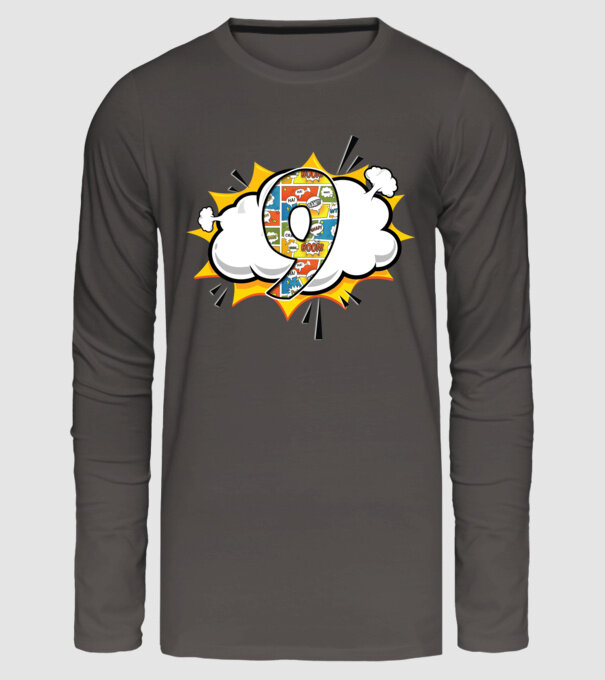 Birthday Comic Number 9 model gri închis pe tricou