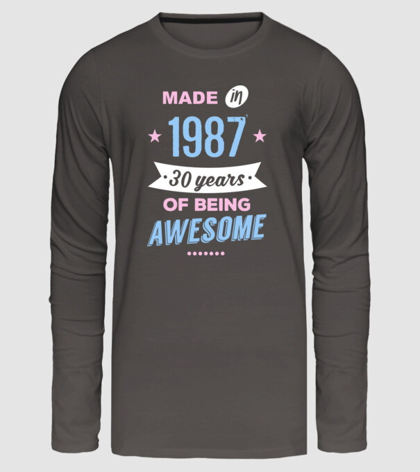 Made in - 1987 model gri închis pe tricou
