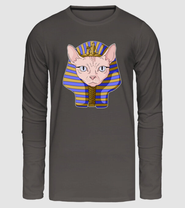 sphynx cat pharaoh model gri închis pe tricou