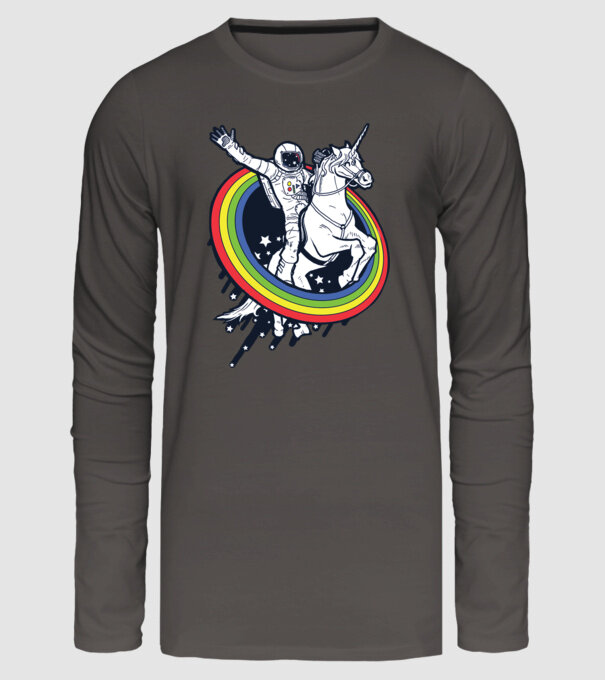 Unicorn Spaceman model gri închis pe tricou