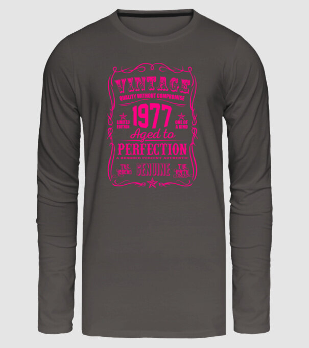 Vintage Perfection - 1977 model gri închis pe tricou